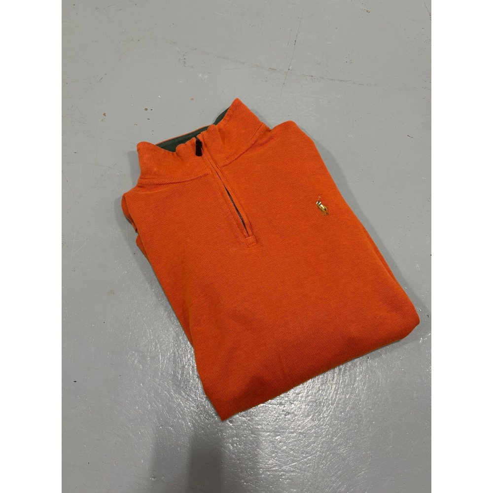 Polo Ralph Lauren Mens Quarter Zip Pullover Orange Large L Flesh Pony